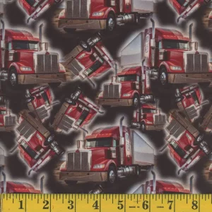 Mook Fabrics Open Road Allover Red Trucks
