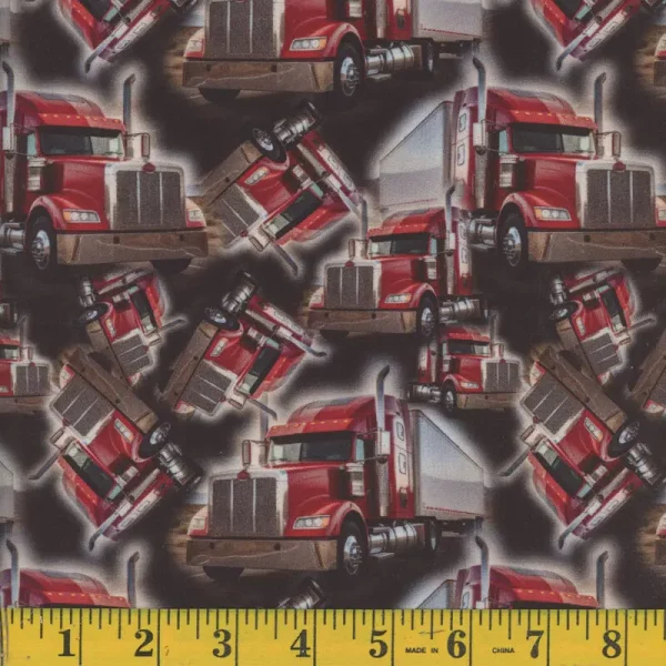 Mook Fabrics Open Road Allover Red Trucks
