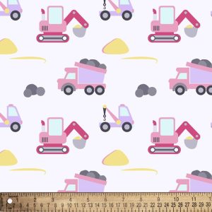 David Textiles, Baby Construction, White/Pink, flannel
