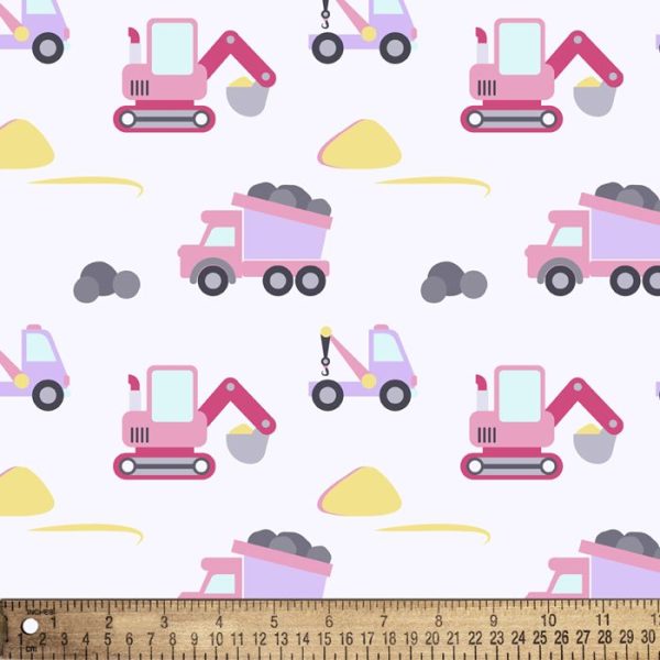 David Textiles, Baby Construction, White/Pink, flannel