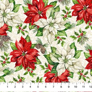 Northcott Holiday Joy Cream Multi Open Poinsettia