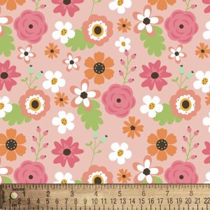 David Textiles, Spring flowers Pink flannel