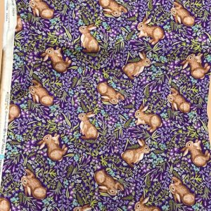 Quilting Treasures, Easter Garden, Purple Floral with Rabbits