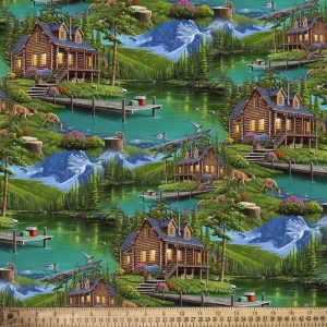 David Textiles log cabins on lake